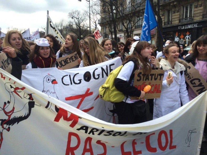 A Paris, pendant les manifestation en février dernier. (Photo Collectif Sages-femmes)